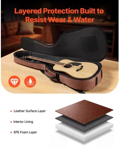 VEVOR Akustinės gitaros dėklas, kietas, 1195 mm, 41 col. gitaroms, rudas