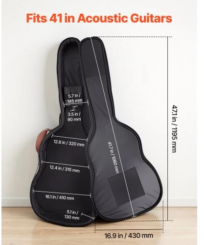 VEVOR Akustinės gitaros dėklas, kietas, 1195 mm, 41 col. gitaroms, rudas
