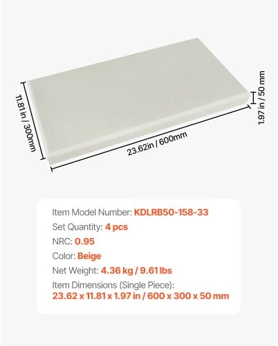 Koduva VEVOR akustinės plokštės, 4 vnt., 2 colių, 600 x 300 mm, smėlio spalvos