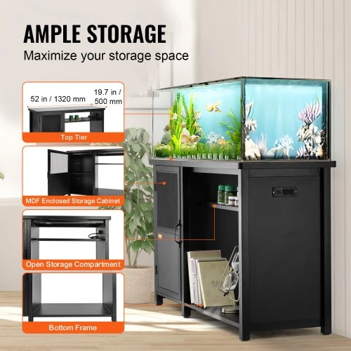 Koduva VEVOR akvariumo stovas, 75 gal. žuvų akvariumui, 52 x 19,7 x 32,3 col., su spinta, juodas
