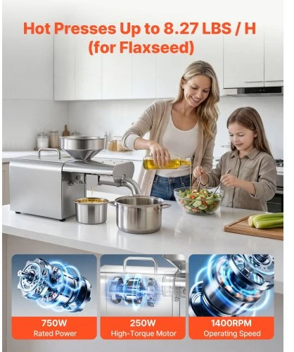 VEVOR Aliejaus spaudimo mašina 3,75 kg/h, 750 W, modelis 25-WK898B