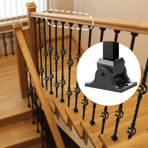 VEVOR Aliuminio lydinio balustro pagrindai 1/2 colio laiptų balustradoms, juodi, 50 vnt.