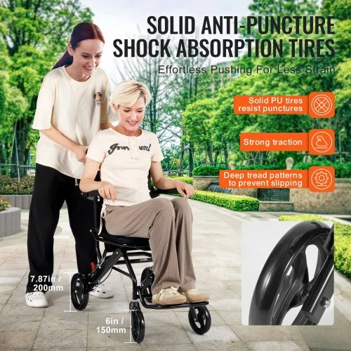 VEVOR Aliuminio lydinio transportavimo vežimėlis, sulankstomas, 40 cm sėdynė