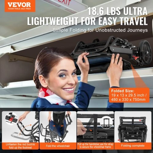 VEVOR Aliuminio lydinio transportavimo vežimėlis, sulankstomas, 40 cm sėdynė