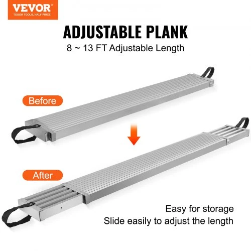 VEVOR Aliuminio teleskopinė darbo lenta 8–13 ft / 2,4–4 m, 500 lb / 226,8kg, pastolių lenta