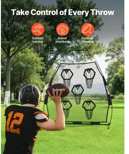VEVOR Amerikietiško futbolo treniruočių metimo tinklas, 2133.6 x 2133.6 mm, su 5 taikinio kišenėmis