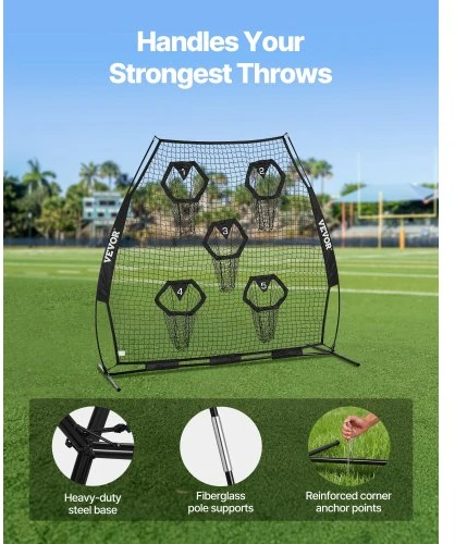 VEVOR Amerikietiško futbolo treniruočių metimo tinklas, 2133.6 x 2133.6 mm, su 5 taikinio kišenėmis