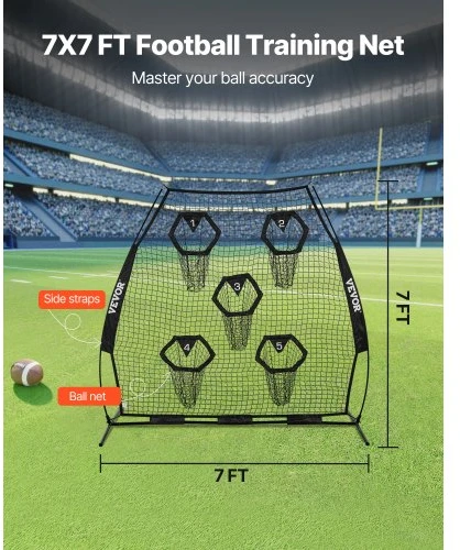 VEVOR Amerikietiško futbolo treniruočių metimo tinklas, 2133.6 x 2133.6 mm, su 5 taikinio kišenėmis