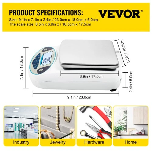 Koduva VEVOR analitinės svarstyklės, 5000 g x 0,01 g, LCD ekranas
