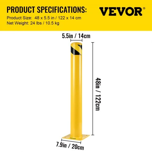 VEVOR Apsauginis stulpelis, 122 cm x 14 cm, geltonas, su 4 tvirtinimo varžtais