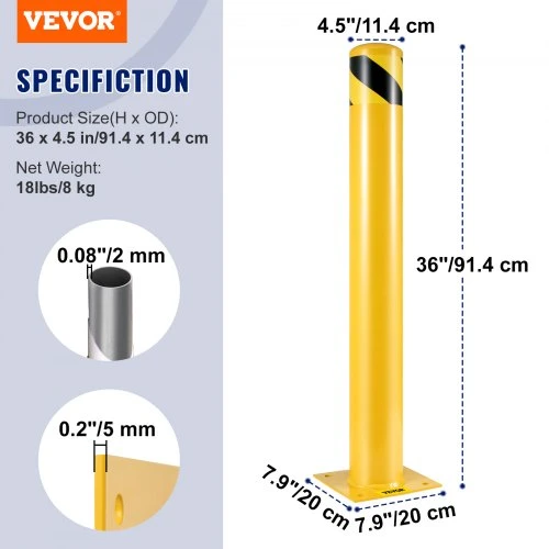 VEVOR Apsauginis stulpelis, 4,5" OD, 36" aukščio, geltonas