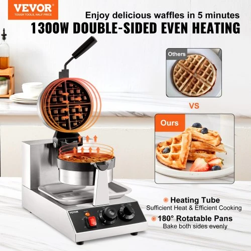 Koduva VEVOR apvali vaflių keptuvė EWF-2205, 1300 W, 220 V, nerūdijantis plienas