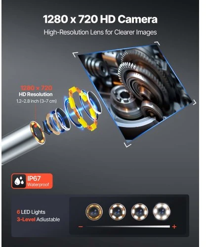 VEVOR Artikuliuojamas boreskopas su 3,9 mm ultra plona galvute, 5" HD IPS ekranu ir 1,5 m kabeliu