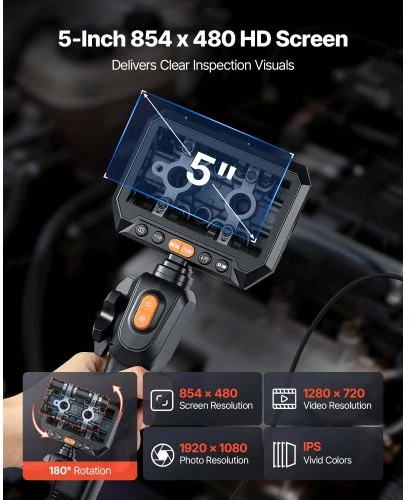 VEVOR Artikuliuojamas boreskopas su 3,9 mm ultra plona galvute, 5" HD IPS ekranu ir 1,5 m kabeliu