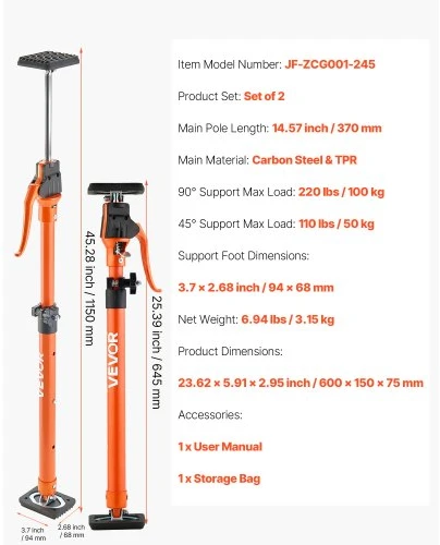 VEVOR Atraminiai stulpai spintoms, 2 vnt., 64,5–115 cm, plieniniai teleskopiniai