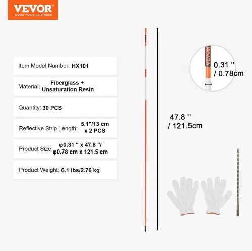 VEVOR Atšvaitiniai įvažiavimo žymekliai, 122 cm, oranžiniai stiklo pluošto kuoliukai