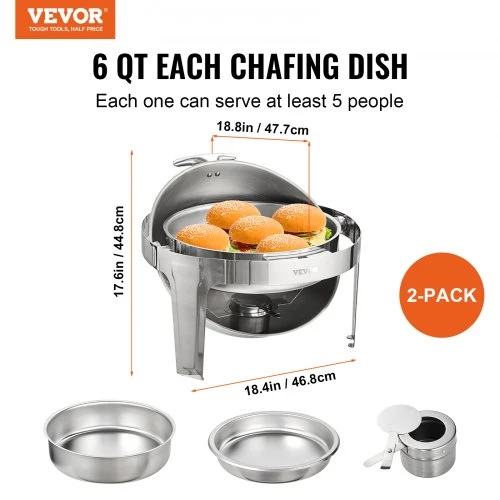 VEVOR Atverčiamas „chafing dish“ komplektas, 6 qt, 2 vnt., nerūdijančio plieno