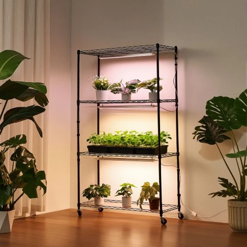 VEVOR Augalų stovas su augimo lemputėmis, 4 aukštų, 150 cm, metalinis, su ratukais