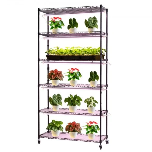 VEVOR Augalų stovas su augimo šviesa, 6 pakopų, 180 cm, metalinis, pink-baltas