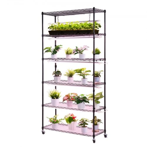 VEVOR Augalų stovas su augimo šviesa, 6 pakopų, 180 cm, metalinis, pink-baltas