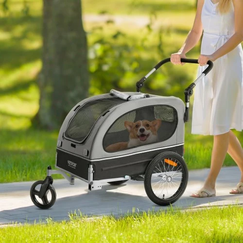 VEVOR Augintinio dviračio priekaba ir vežimėlis TS810, juoda/pilka, iki 40 kg
