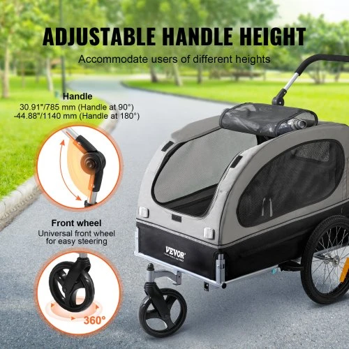VEVOR Augintinio dviračio priekaba ir vežimėlis TS810, juoda/pilka, iki 40 kg