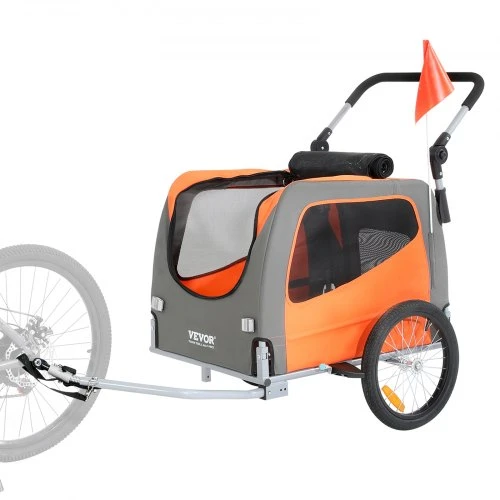 Koduva VEVOR augintinio dviračio priekaba-vežimėlis TS806, plienas, oranžinė/pilka, iki 30 kg