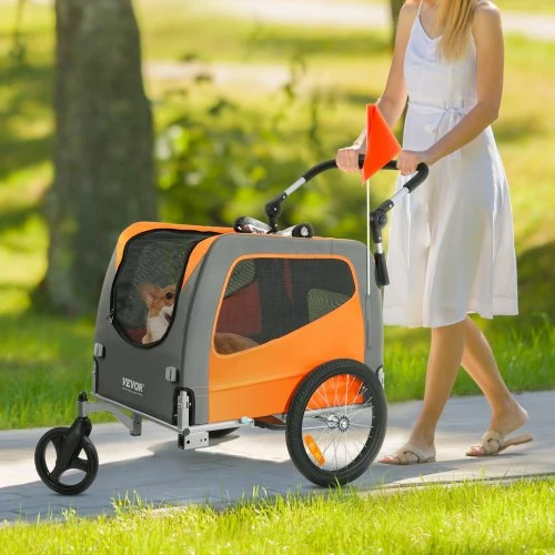 Koduva VEVOR augintinio dviračio priekaba-vežimėlis TS806, plienas, oranžinė/pilka, iki 30 kg