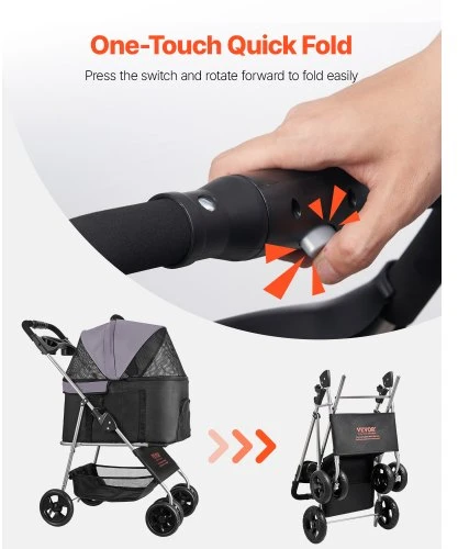 VEVOR Augintinio vežimėlis, 16 kg, sulankstomas, 4 ratų, su nuimamu nešiokliu ir tinkleliniais langais