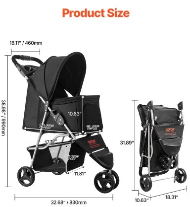 VEVOR Augintinio vežimėlis, 16 kg, sulankstomas, 3 ratų, su tinklelio langais ir puodelių laikikliais