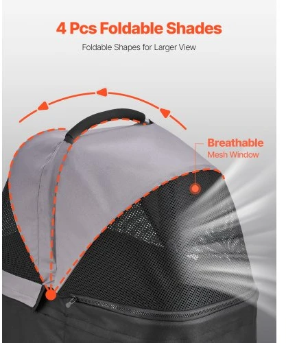 VEVOR Augintinio vežimėlis, 16 kg, sulankstomas, 4 ratų, su nuimamu nešiokliu ir tinkleliniais langais