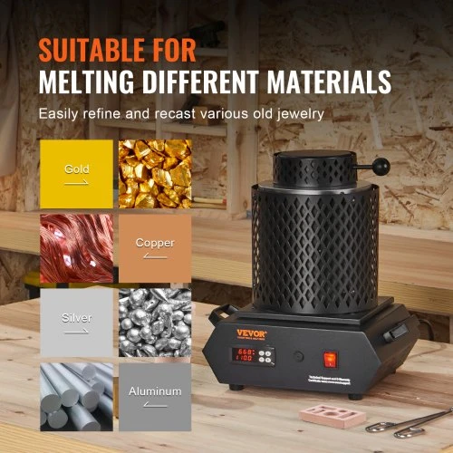 VEVOR Aukso lydymo krosnis, 1350 W, iki 1150 °C, skaitmeninė elektrinė