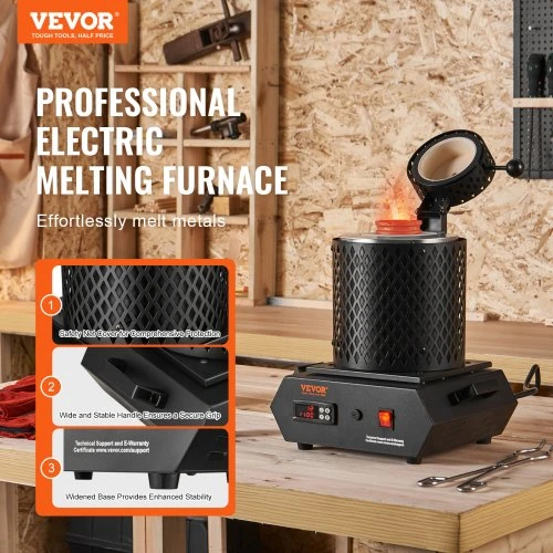 VEVOR Aukso lydymo krosnis, 1350 W, iki 1150 °C, skaitmeninė elektrinė