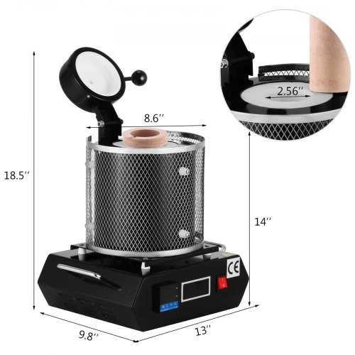 VEVOR Aukso lydymo krosnis, 1350 W, iki 1150 â„ƒ, skaitmeninÄ—, su 3kg keraminiu tigliu