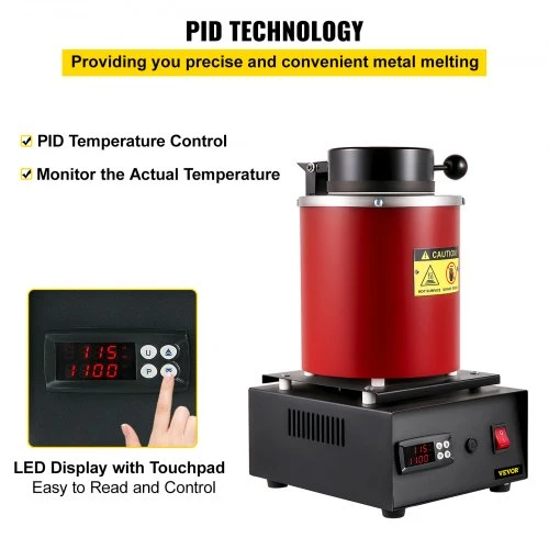 Koduva VEVOR aukso lydymo krosnis, 1350 W, 1150 ℃, skaitmeninė elektrinė, su 3kg keraminiu tigliu, liejinio forma ir pirštinėmis
