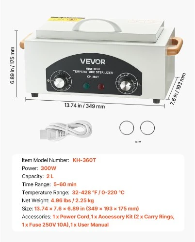 VEVOR Aukštos temperatūros įrankių valymo spinta KH-360T, 2 l, 300 W, 0–220 °C