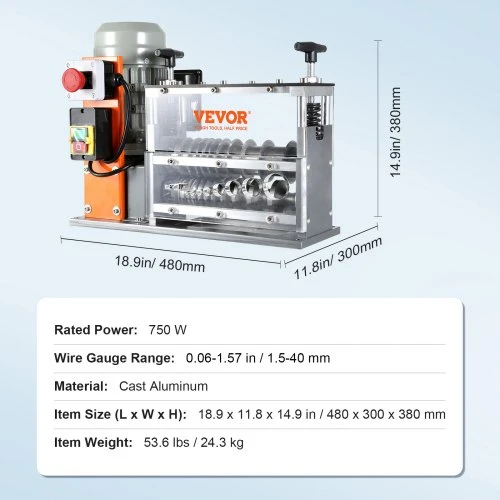 Koduva VEVOR automatinė laidų izoliacijos nuėmimo mašina, 1,5–40 mm, 750 W