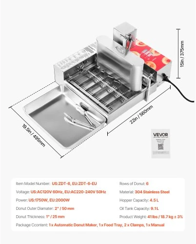 VEVOR Automatinis spurgų aparatas, 6 eilių, 360 vnt./val., nerūdijančio plieno, su išmaniu valdymu