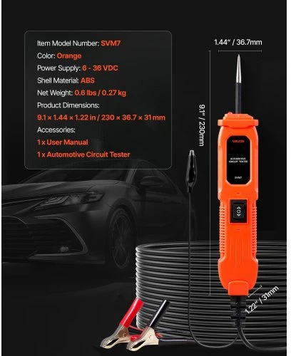 VEVOR Automobilinis grandinės testeris 6–36 V DC, su apšvietimu, 4 m kabeliu