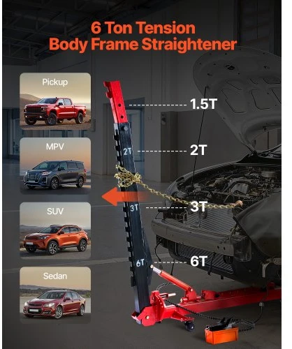 VEVOR Automobilio kėbulo rėmo tiesintuvas 6T, 3T oro pagalvės keltuvas, 6000 PSI hidraulinis kojinis siurblys, 16 įrankių