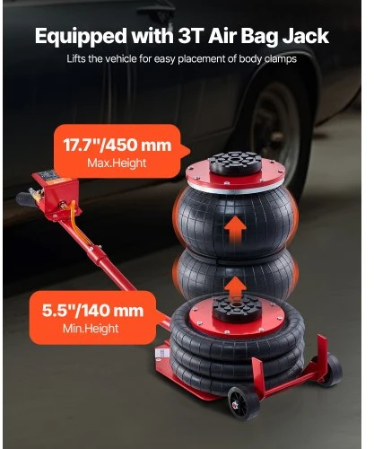 VEVOR Automobilio kėbulo rėmo tiesintuvas 6T, 3T oro pagalvės keltuvas, 6000 PSI hidraulinis kojinis siurblys, 16 įrankių