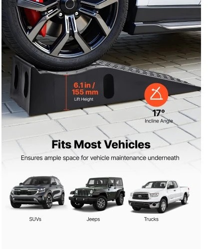 VEVOR Automobilio rampos, 2 vnt., 5897 kg GVW, 155 mm pakėlimo aukštis, portatyvios aukšto profilio aptarnavimo rampos