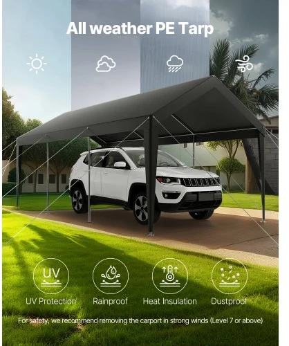 Koduva VEVOR automobilio stoginė, 10 x 20 FT, pilka