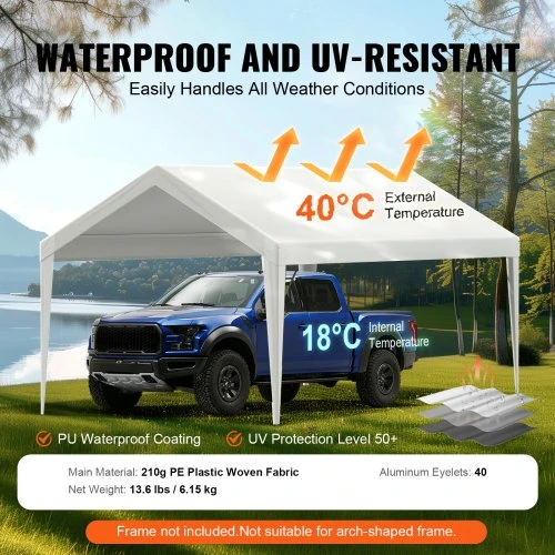 Koduva VEVOR automobilio stoginės keičiamas uždangalas, baltas, 610 x 304 cm