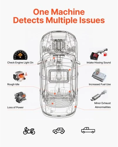 VEVOR Automobilių dūmų mašina nuotėkio detektorius SD701, DC 12V, juoda, oranžinė