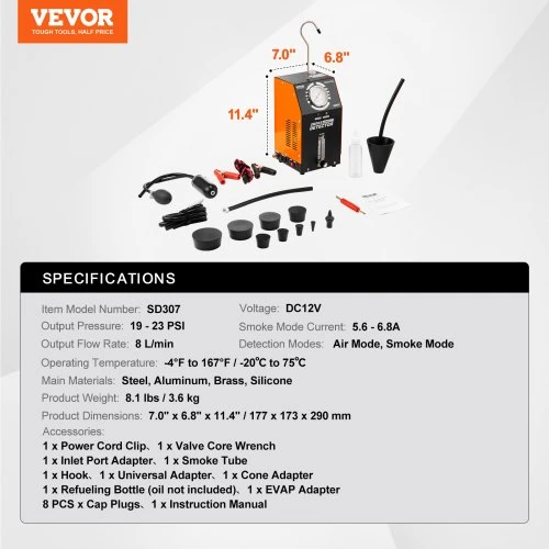 VEVOR Automobilių dūmų nuotėkio detektorius SD307, 12 V