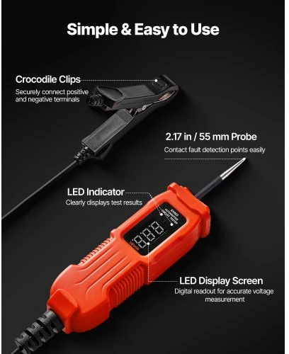 VEVOR Automobilių grandinės testeris, 3–72 V DC, su LED ekranu ir apšvietimu, 3,5 m kabelis