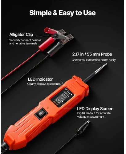 VEVOR Automobilių grandinės testeris, 6–36 DCV, su LED ekranu ir apšvietimu, 13 ft / 4 m kabelis, ABS korpusas