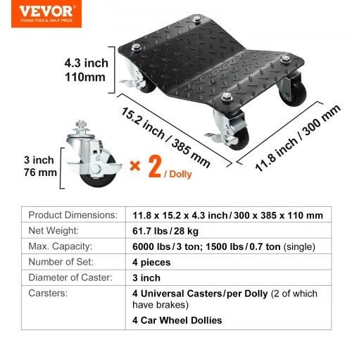 VEVOR Automobilių vežimėlis ratams, 4 vnt., 2721,6kg