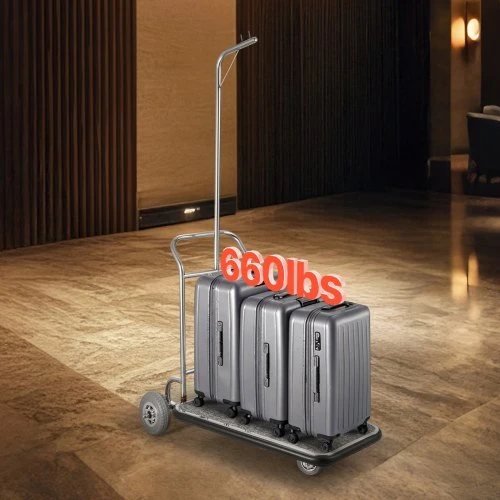 Koduva VEVOR bagažo vežimėlis, 3 ratų nerūdijančio plieno bellman vežimėlis, sidabrinis